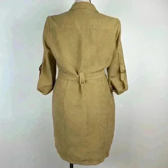 Vtg predictions dress size 14 tan ultra suede vegan button down safari 90s y2k - Picture 4 of 9